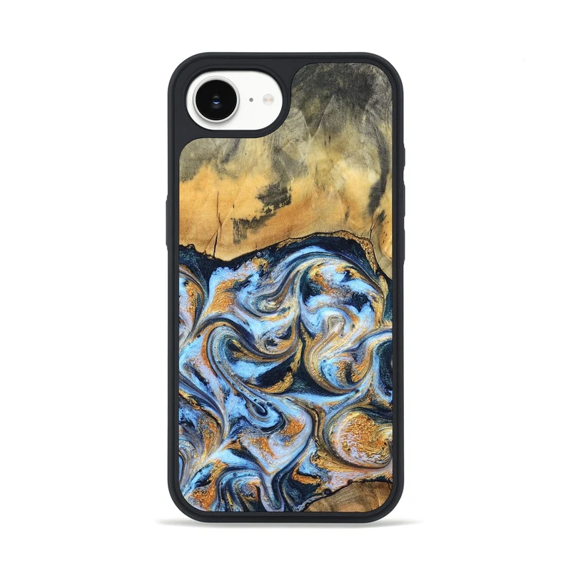 iPhone 16e Wood Phone Case - Ellen (Teal & Gold, 829416)