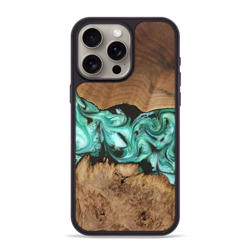 iPhone 15 Pro Max Wood Phone Case - Jamir (Green, 829420)