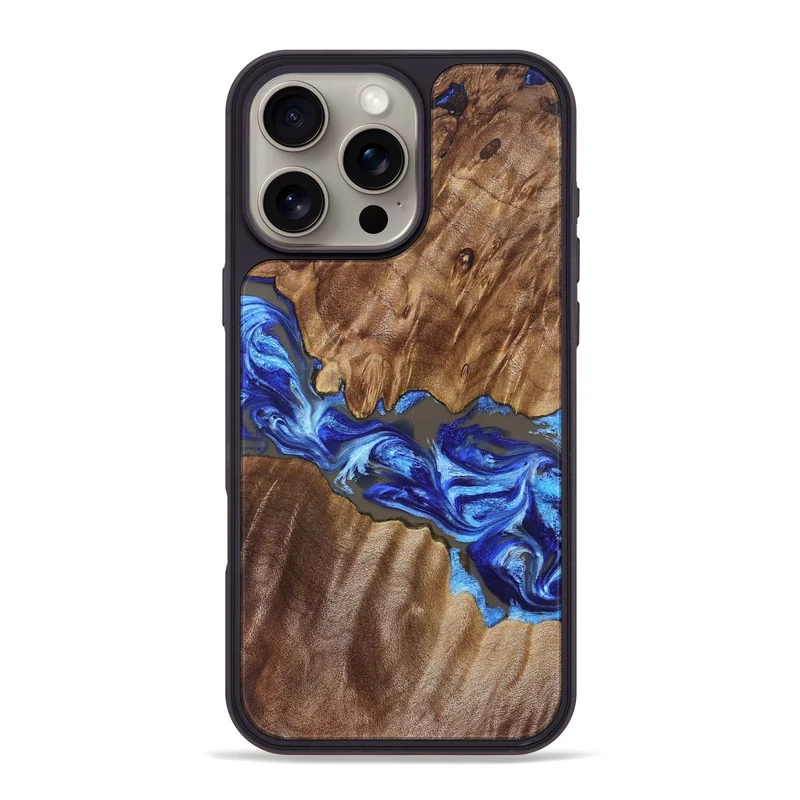 iPhone 16 Pro Max Wood Phone Case - Tamiko (Blue, 829667)