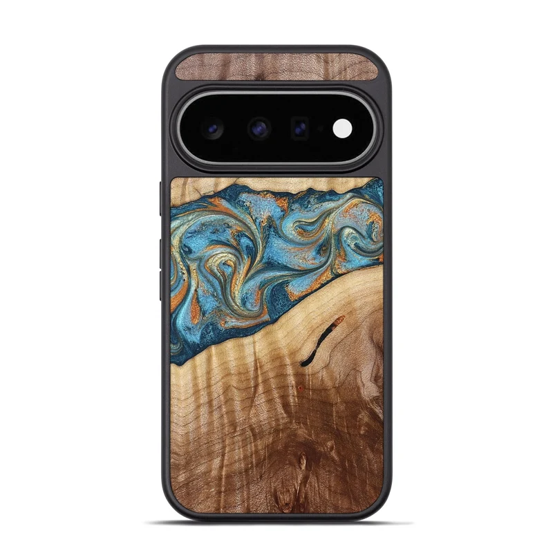 Pixel 11 Pro Wood Phone Case - Tyrese (Teal & Gold, 829704)