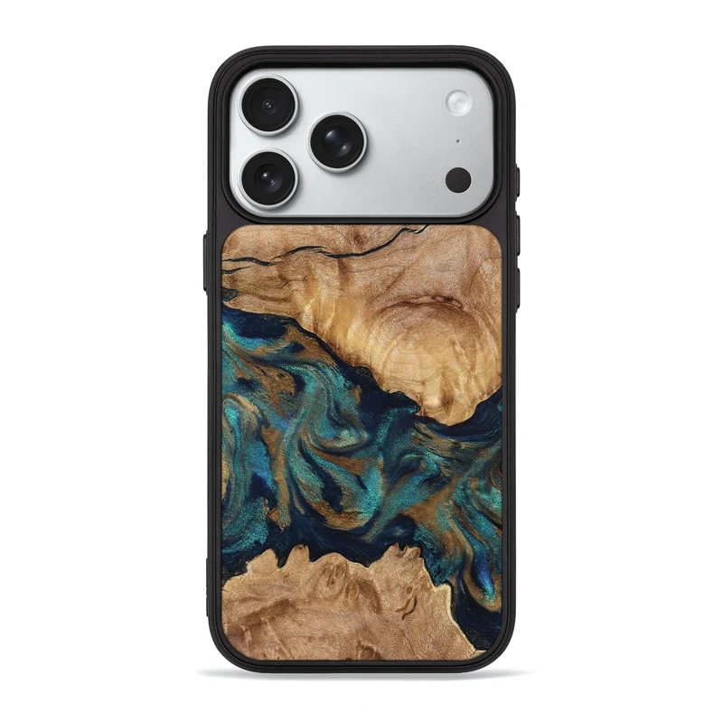 iPhone 18 Pro Max Wood Phone Case - Makaila (Teal & Gold, 829711)