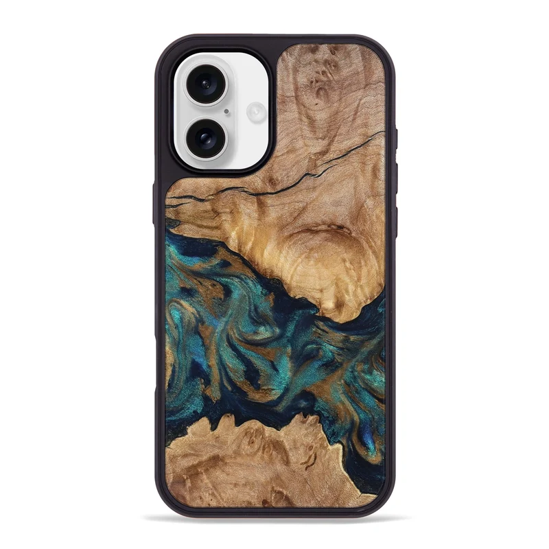 iPhone 16 Plus Wood Phone Case - Makaila (Teal & Gold, 829711)