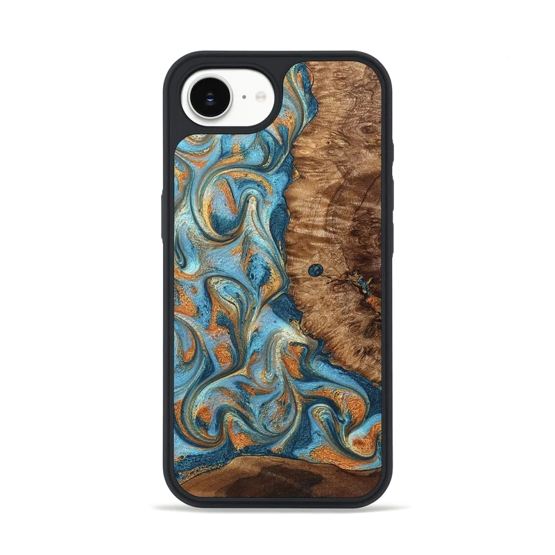 iPhone 16e Wood Phone Case - Colter (Teal & Gold, 829707)