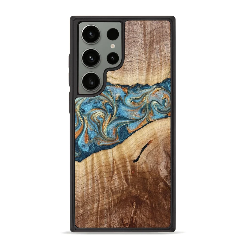 Galaxy S23 Ultra Wood Phone Case - Tyrese (Teal & Gold, 829704)