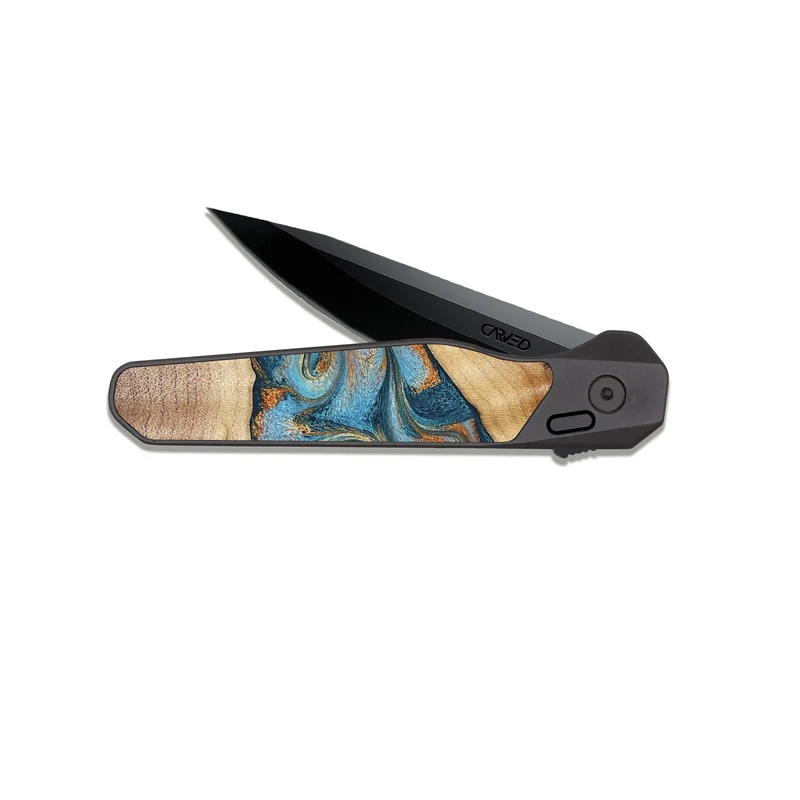 EDC Dark Slate Wood Pocket Knife - Tyrese (Teal & Gold, 829704)