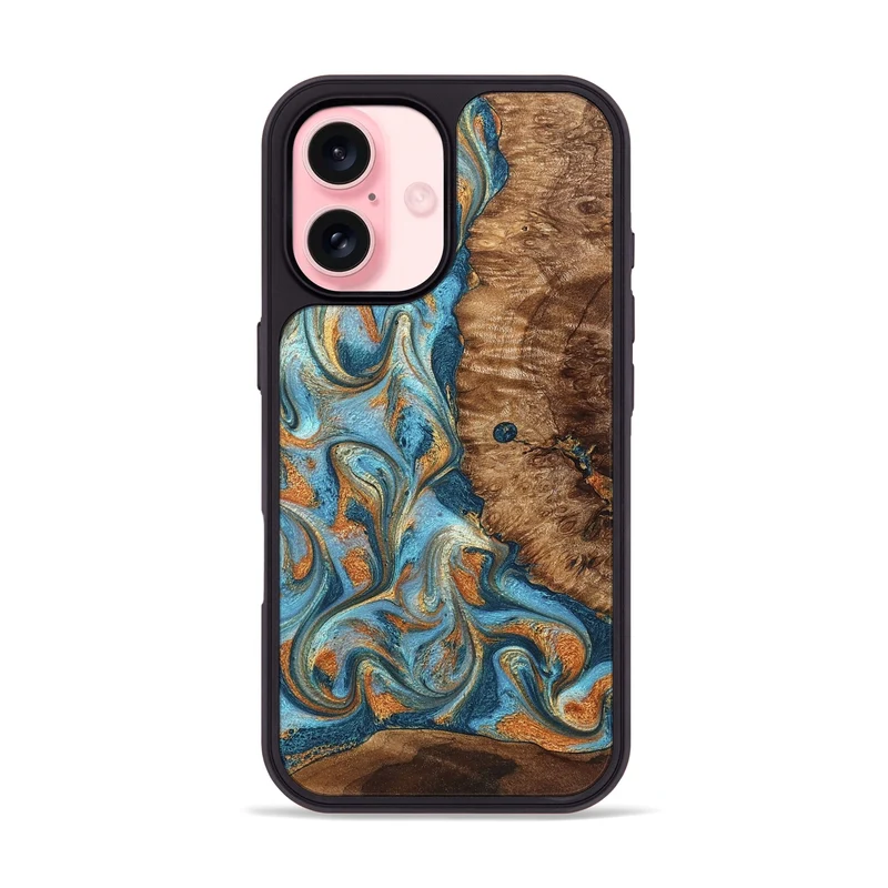 iPhone 16 Wood Phone Case - Colter (Teal & Gold, 829707)