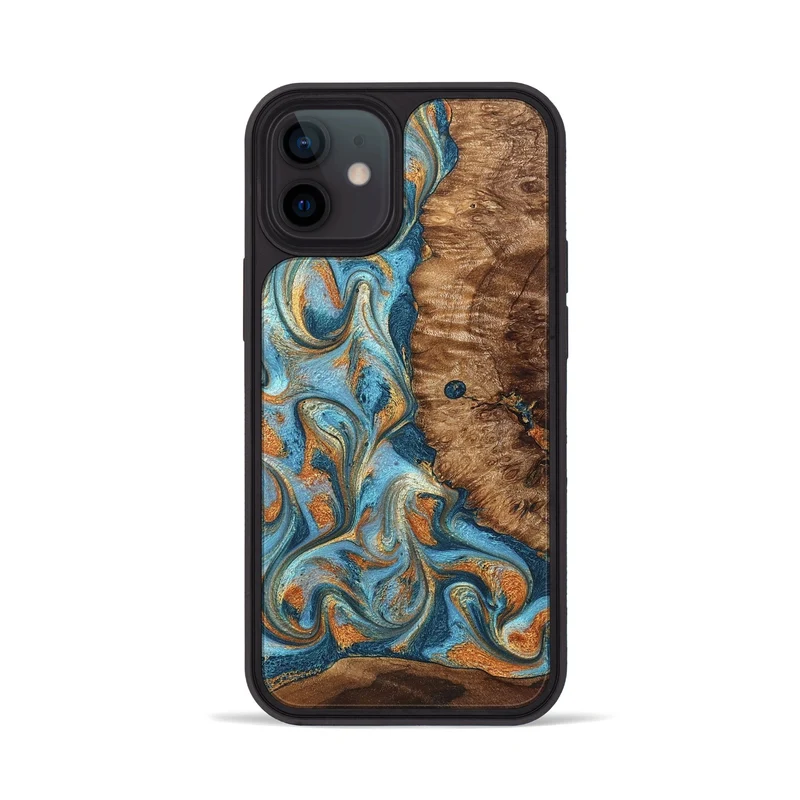 iPhone 12 Wood Phone Case - Colter (Teal & Gold, 829707)