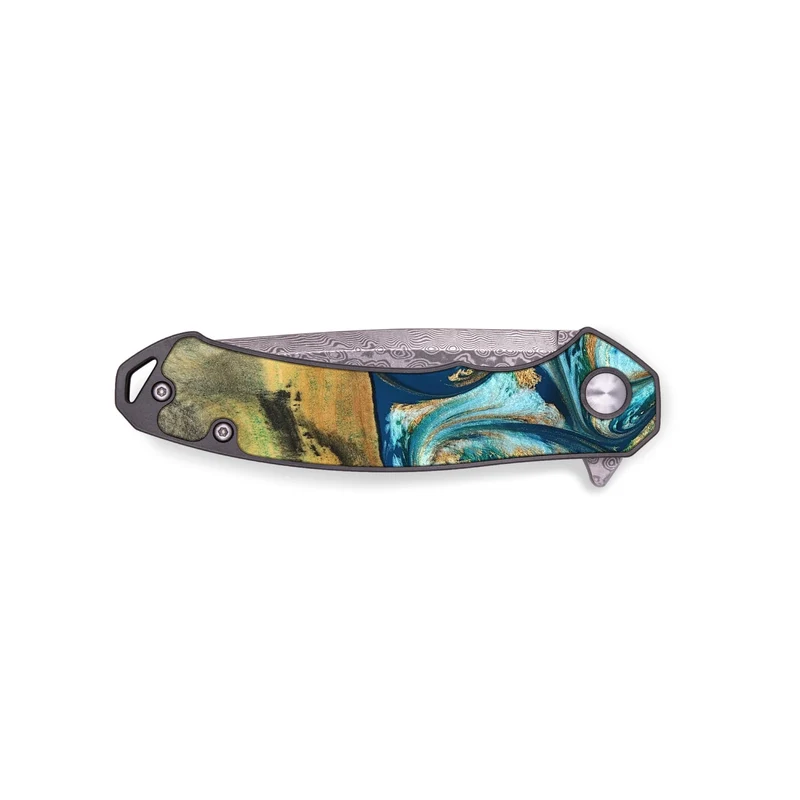 EDC Wood Pocket Knife - Lucius (Teal & Gold, 829708)