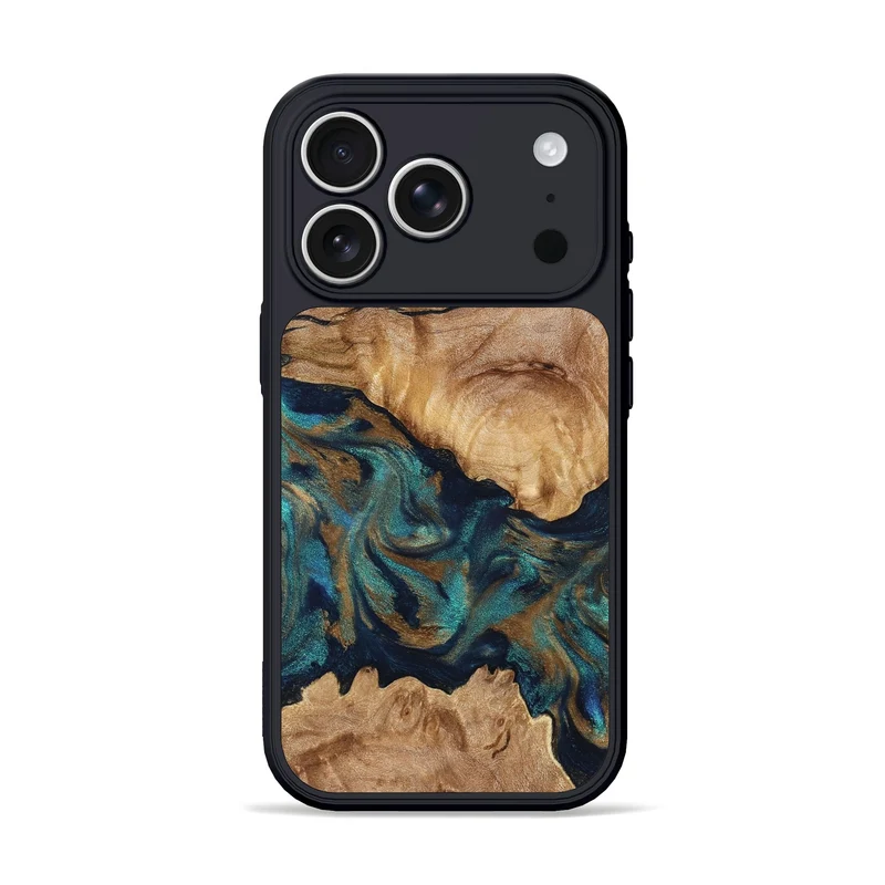 iPhone 17 Pro Wood Phone Case - Makaila (Teal & Gold, 829711)