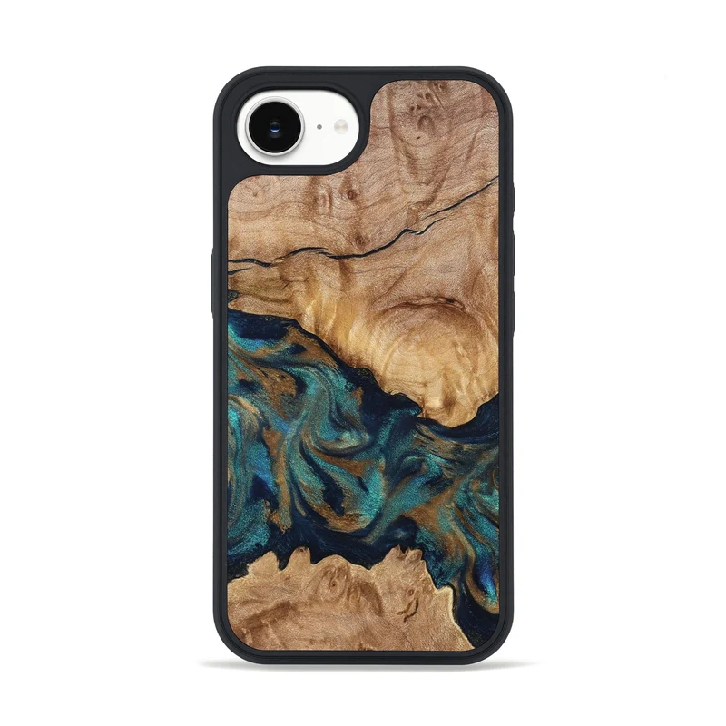 iPhone 16e Wood Phone Case - Makaila (Teal & Gold, 829711)