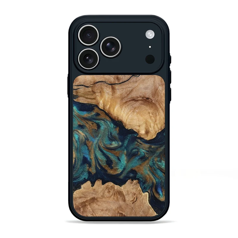 iPhone 17 Pro Max Wood Phone Case - Makaila (Teal & Gold, 829711)