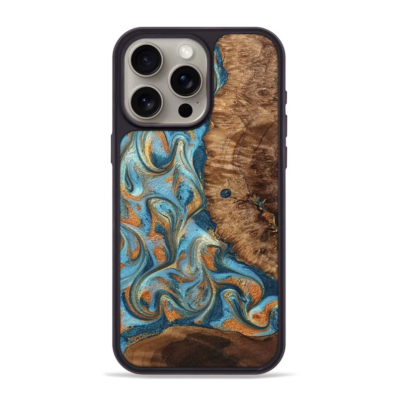 iPhone 15 Pro Max Wood Phone Case - Colter (Teal & Gold, 829707)
