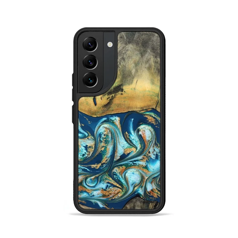 Galaxy S22 Wood Phone Case - Lucius (Teal & Gold, 829708)