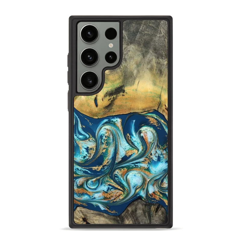 Galaxy S23 Ultra Wood Phone Case - Lucius (Teal & Gold, 829708)
