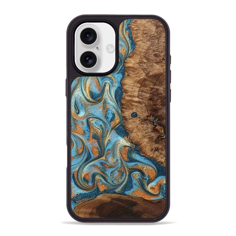 iPhone 16 Plus Wood Phone Case - Colter (Teal & Gold, 829707)