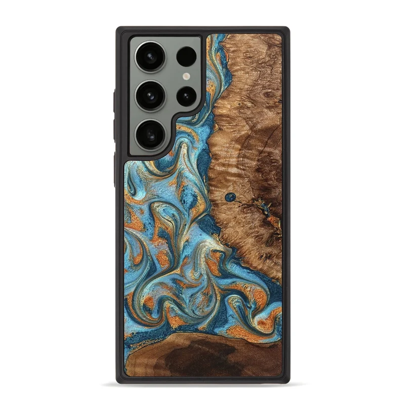 Galaxy S23 Ultra Wood Phone Case - Colter (Teal & Gold, 829707)