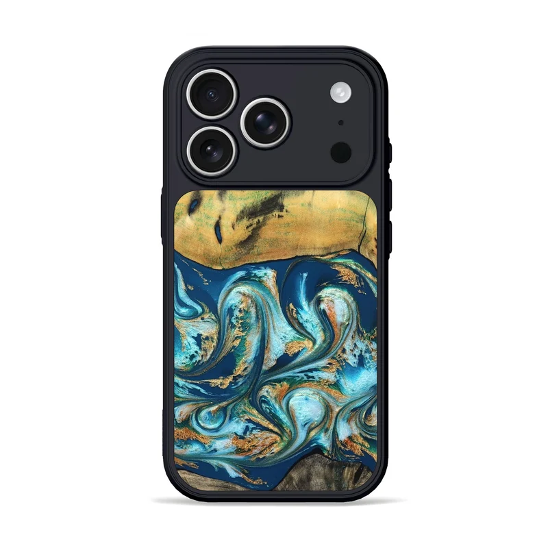 iPhone 17 Pro Wood Phone Case - Lucius (Teal & Gold, 829708)