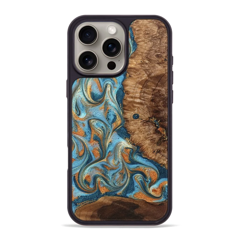 iPhone 16 Pro Max Wood Phone Case - Colter (Teal & Gold, 829707)