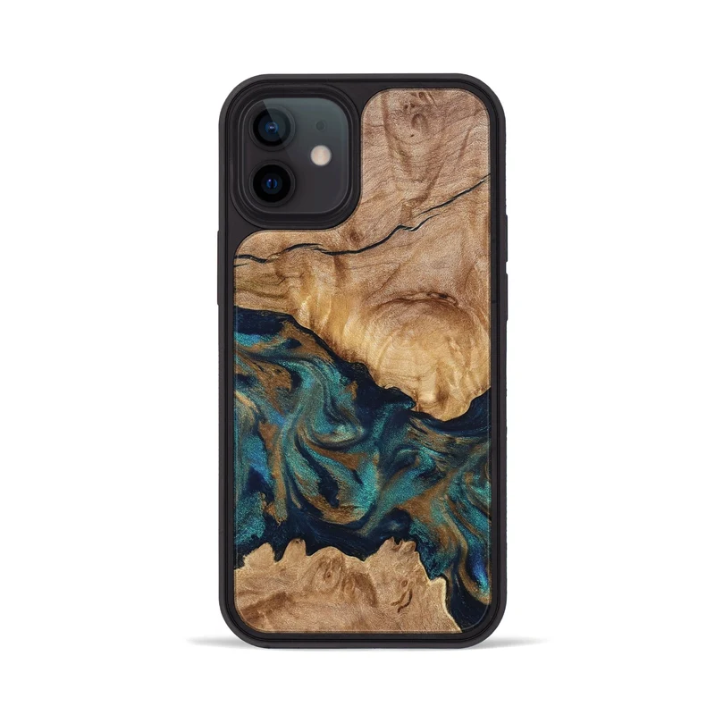 iPhone 12 Wood Phone Case - Makaila (Teal & Gold, 829711)