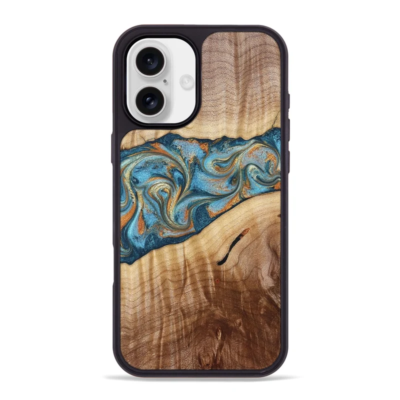 iPhone 16 Plus Wood Phone Case - Tyrese (Teal & Gold, 829704)