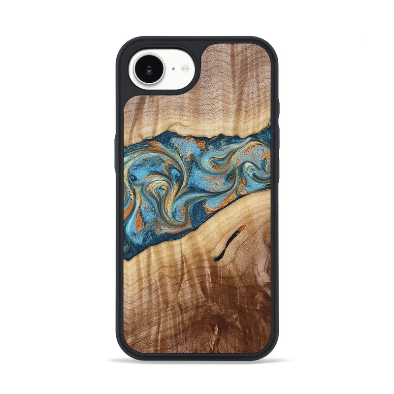 iPhone 16e Wood Phone Case - Tyrese (Teal & Gold, 829704)