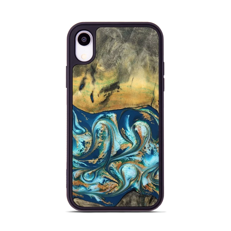 iPhone Xr Wood Phone Case - Lucius (Teal & Gold, 829708)