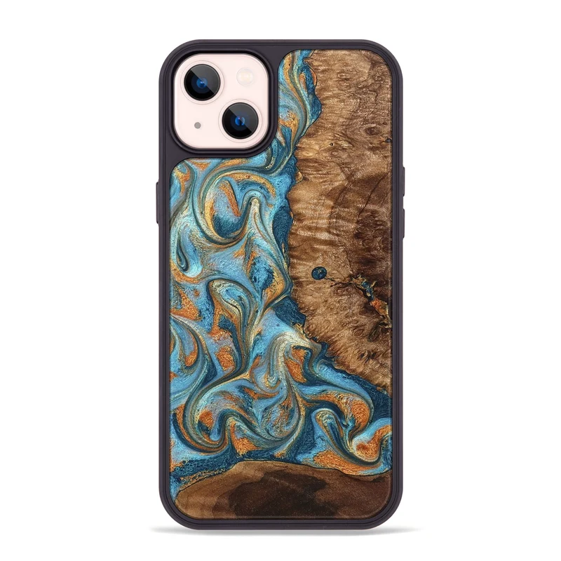 iPhone 14 Plus Wood Phone Case - Colter (Teal & Gold, 829707)