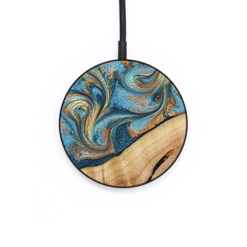 Circle Wood Wireless Charger - Tyrese (Teal & Gold, 829704)