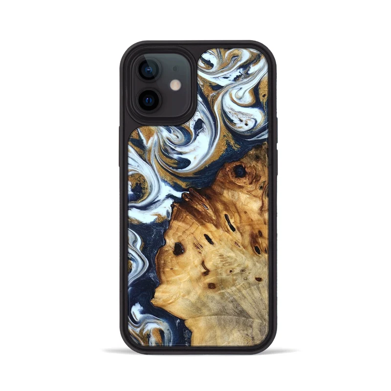 iPhone 12 Wood Phone Case - Karyn (Teal & Gold, 829706)
