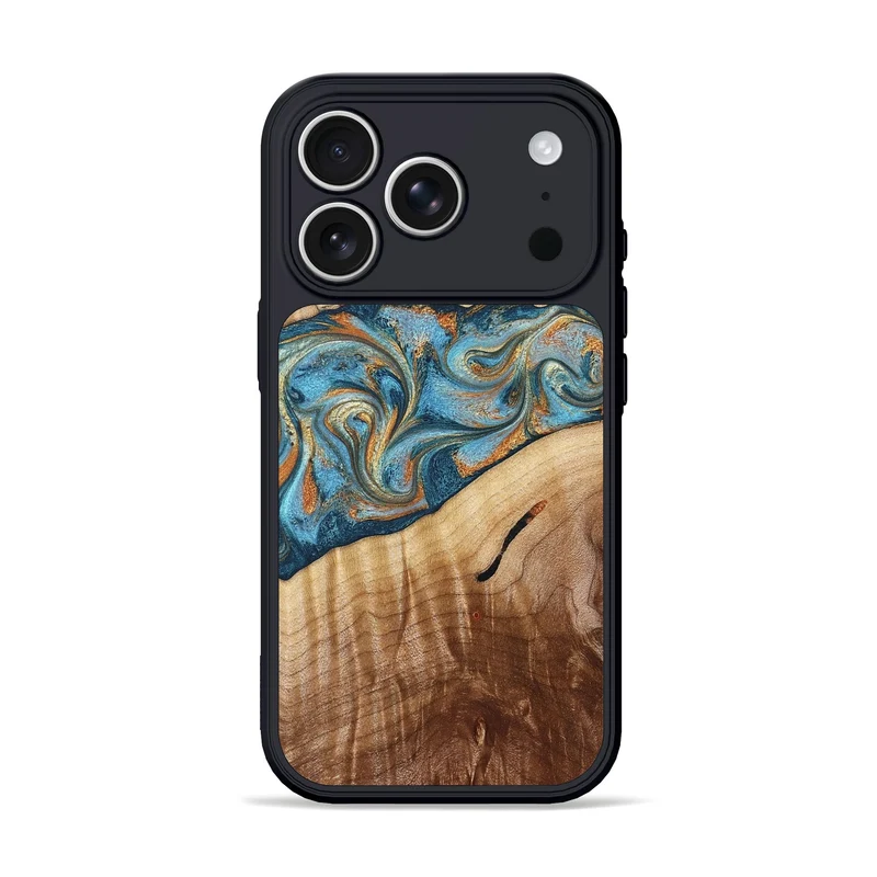 iPhone 17 Pro Wood Phone Case - Tyrese (Teal & Gold, 829704)