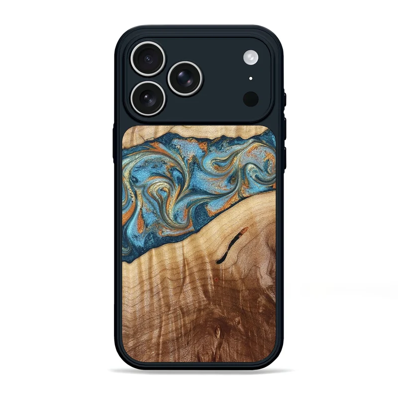 iPhone 17 Pro Max Wood Phone Case - Tyrese (Teal & Gold, 829704)