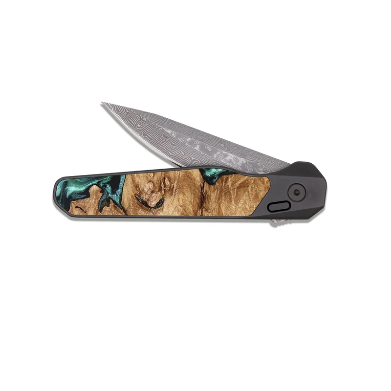 EDC Dark Damascus Wood Pocket Knife - Kaeli (Green, 829696)