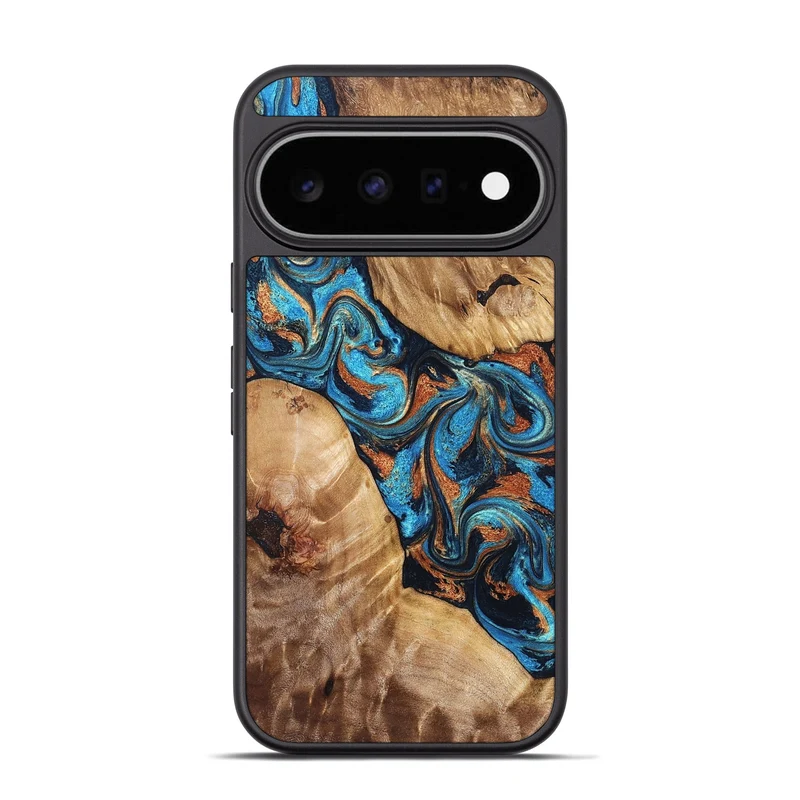 Pixel 11 Pro Wood Phone Case - Erna (Teal & Gold, 829686)