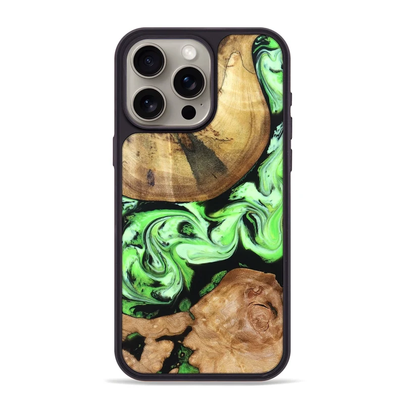 iPhone 15 Pro Max Wood Phone Case - Mabel (Green, 829695)
