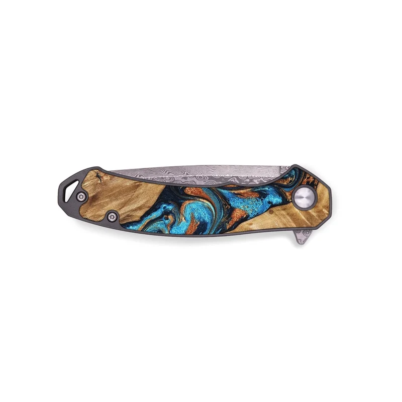 EDC Wood Pocket Knife - Erna (Teal & Gold, 829686)