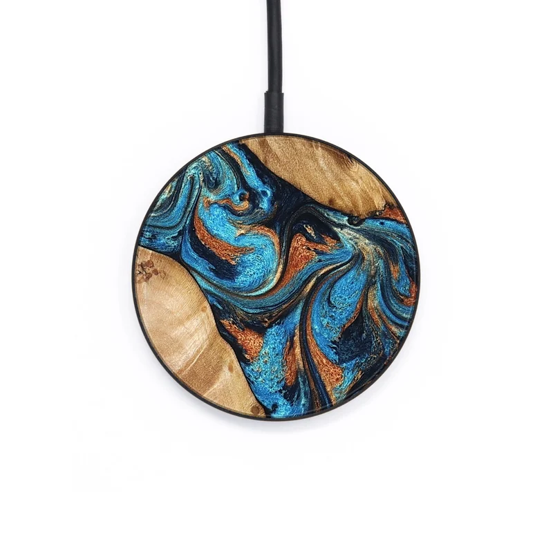 Circle Wood Wireless Charger - Erna (Teal & Gold, 829686)