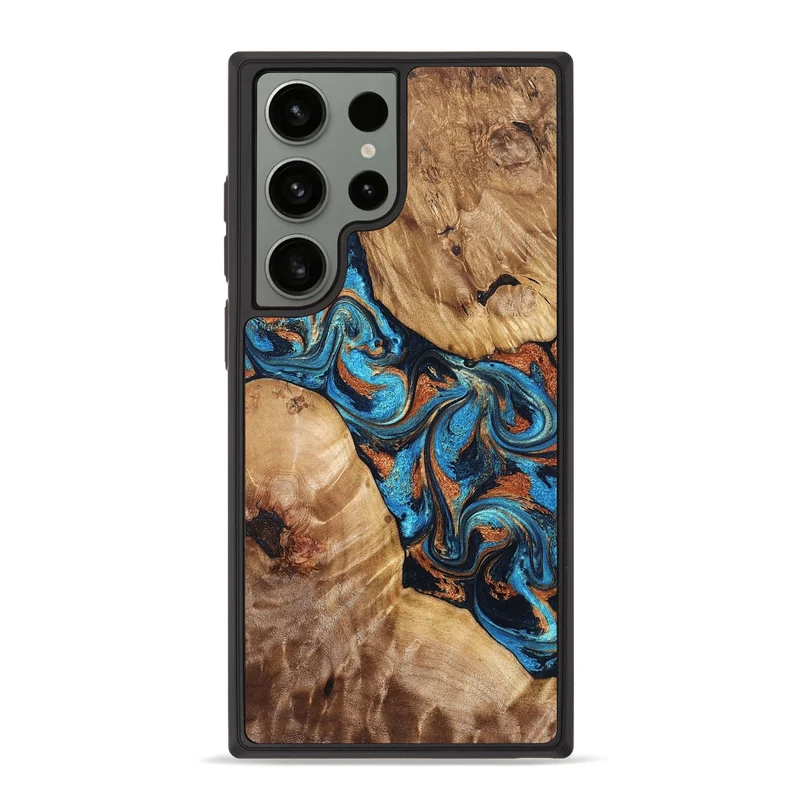 Galaxy S23 Ultra Wood Phone Case - Erna (Teal & Gold, 829686)