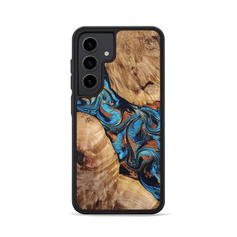 Galaxy S24 Wood Phone Case - Erna (Teal & Gold, 829686)