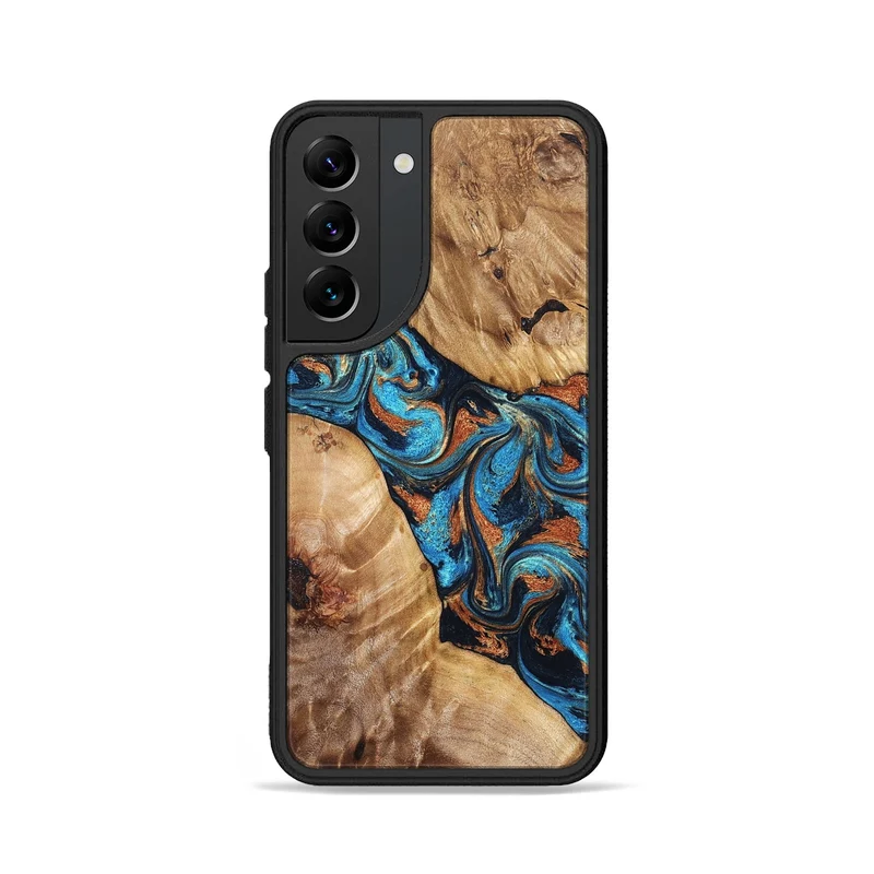 Galaxy S22 Wood Phone Case - Erna (Teal & Gold, 829686)