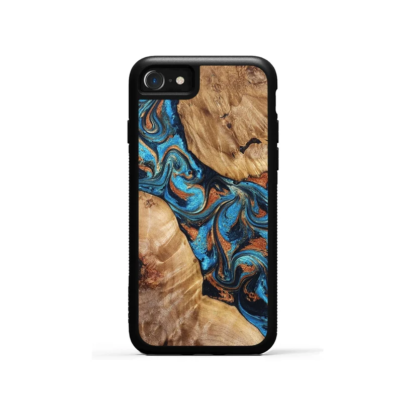 iPhone SE Wood Phone Case - Erna (Teal & Gold, 829686)