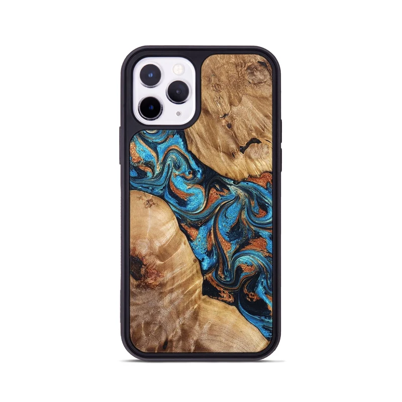 iPhone 11 Pro Wood Phone Case - Erna (Teal & Gold, 829686)