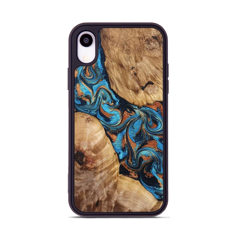 iPhone Xr Wood Phone Case - Erna (Teal & Gold, 829686)