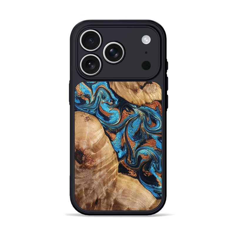 iPhone 17 Pro Wood Phone Case - Erna (Teal & Gold, 829686)