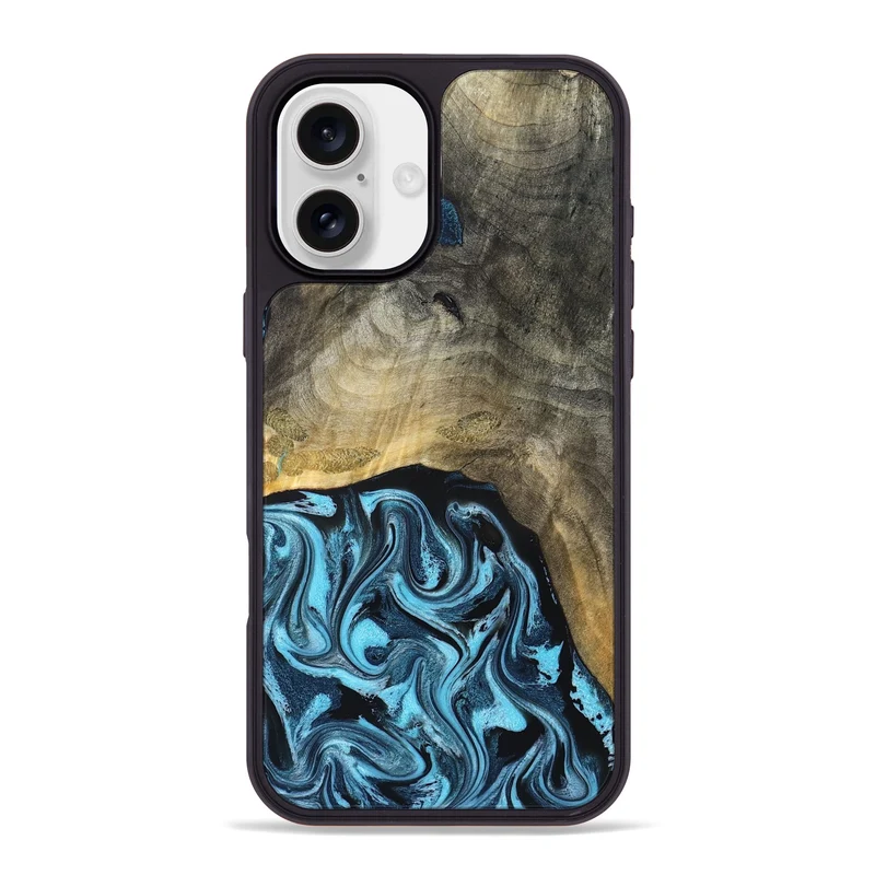 iPhone 16 Plus Wood Phone Case - Izael (Blue, 829669)