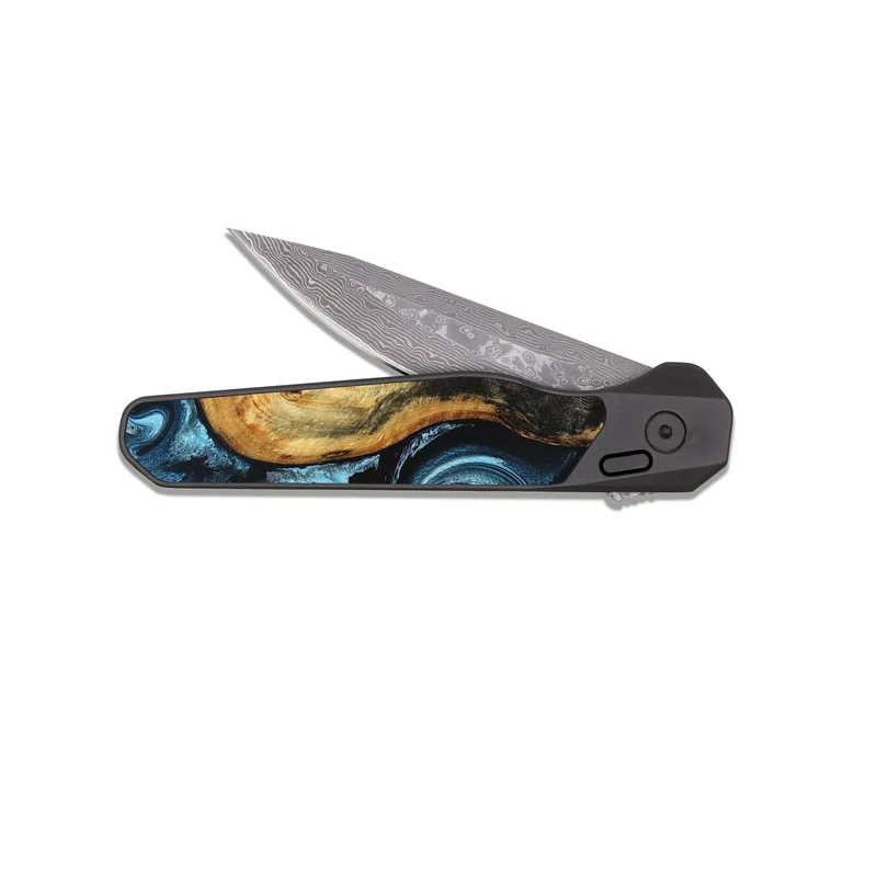 EDC Dark Damascus Wood Pocket Knife - Queenie (Blue, 829662)