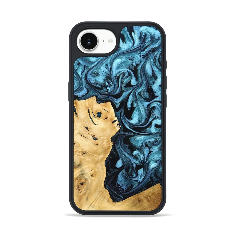 iPhone 16e Wood Phone Case - Davion (Blue, 829671)