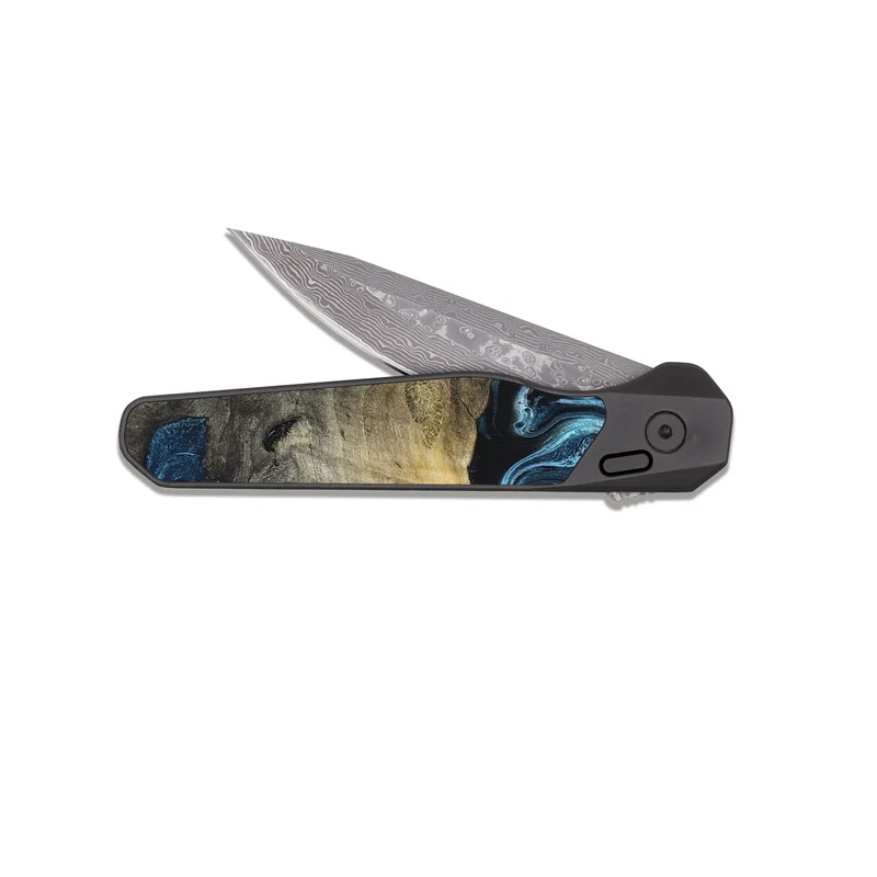 EDC Dark Damascus Wood Pocket Knife - Izael (Blue, 829669)