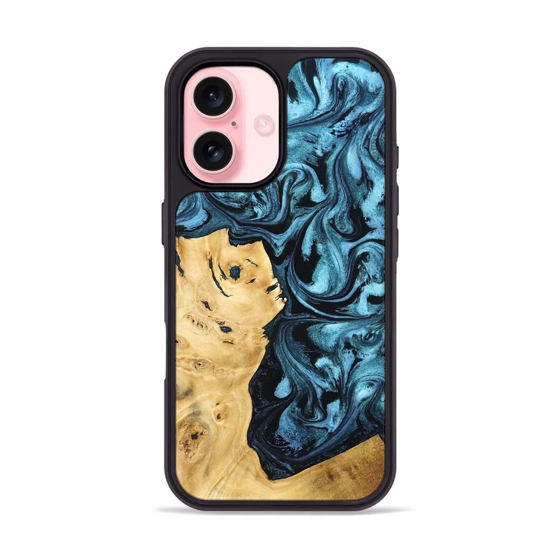 iPhone 16 Wood Phone Case - Davion (Blue, 829671)