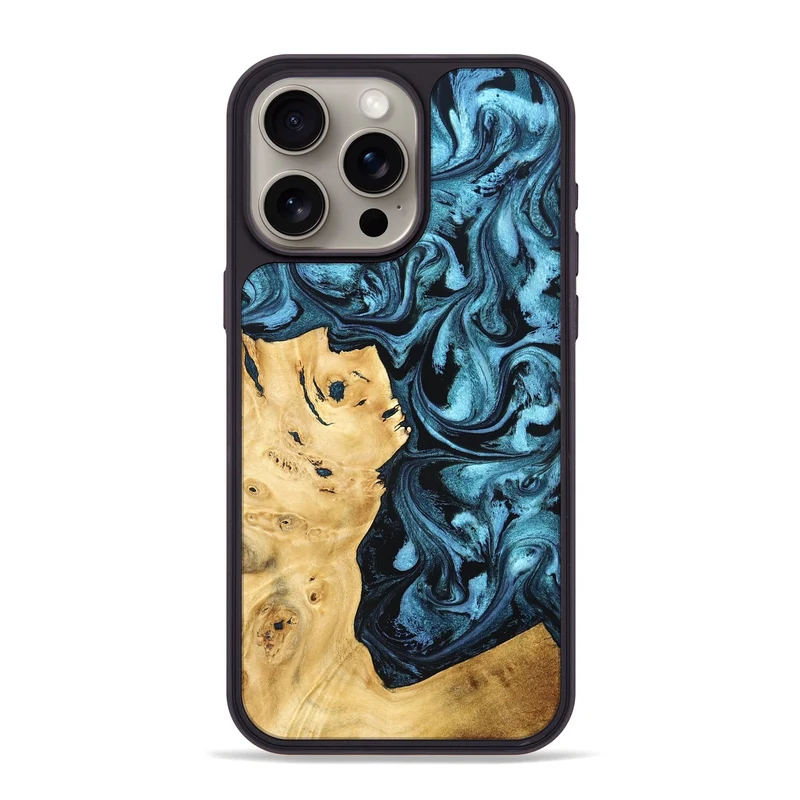 iPhone 15 Pro Max Wood Phone Case - Davion (Blue, 829671)