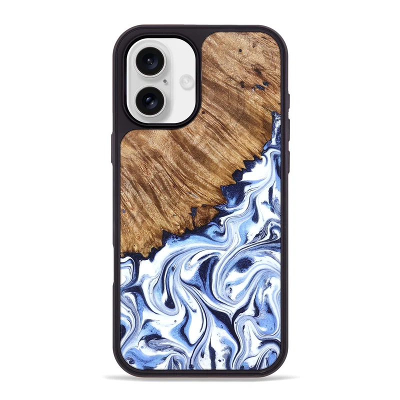 iPhone 16 Plus Wood Phone Case - Gerardo (Blue, 829664)